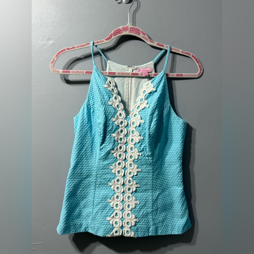 Lilly Pulitzer‎ Magnolia Halter Top Breakwater Blue Embroidered Lace Size 2 XS
